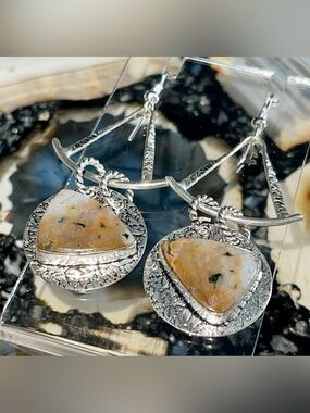 Bohemian Dangle Dendritic Agate Earrings 2 1/2”